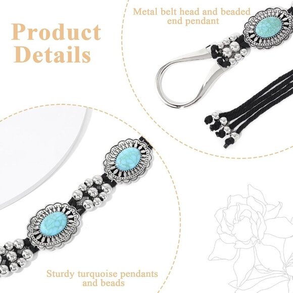 Concho Belt Turquoise Chain Western Cowgirl Waist Accessory for Women - Picture 5 of 7